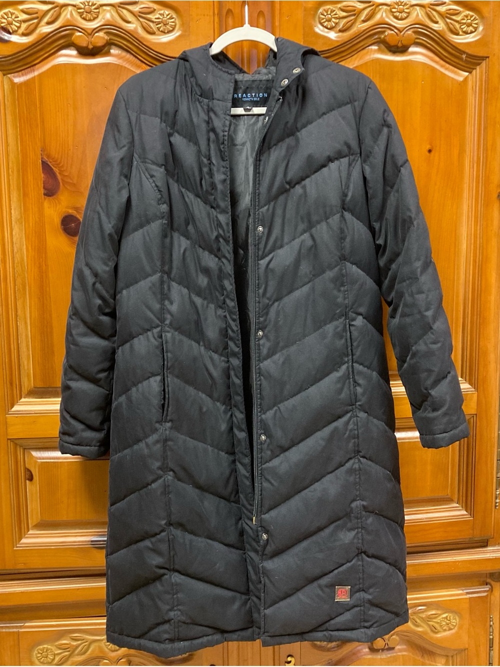 Kenneth Cole Reaction Long Black Puffer Coat Hooded Women’s Medium